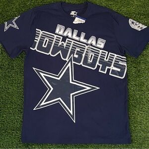 Embroidered STARTER Dallas Cowboys Blue Front & Sleeves Graphic T-Shirt Mens M